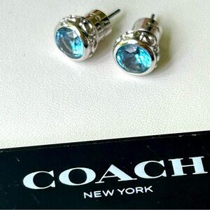 Coach Silver and Blue crystals Stud Earrings.